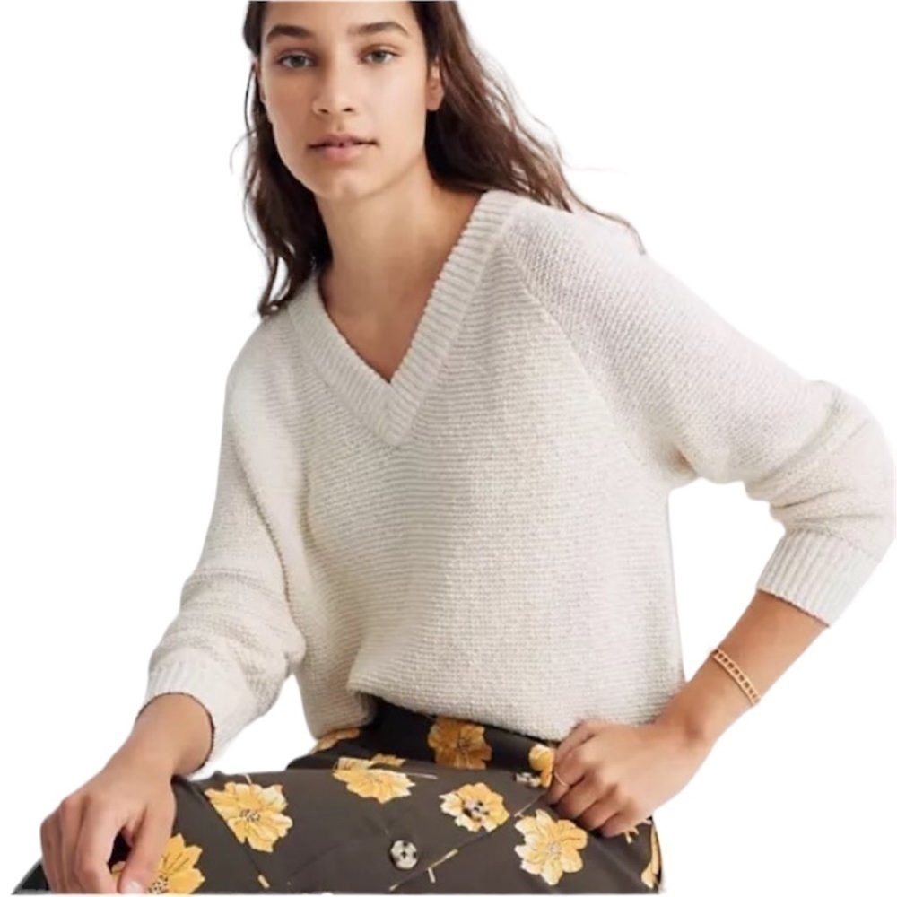 Madewell Arden V-Neck Crop Pullover Sweater Oversized